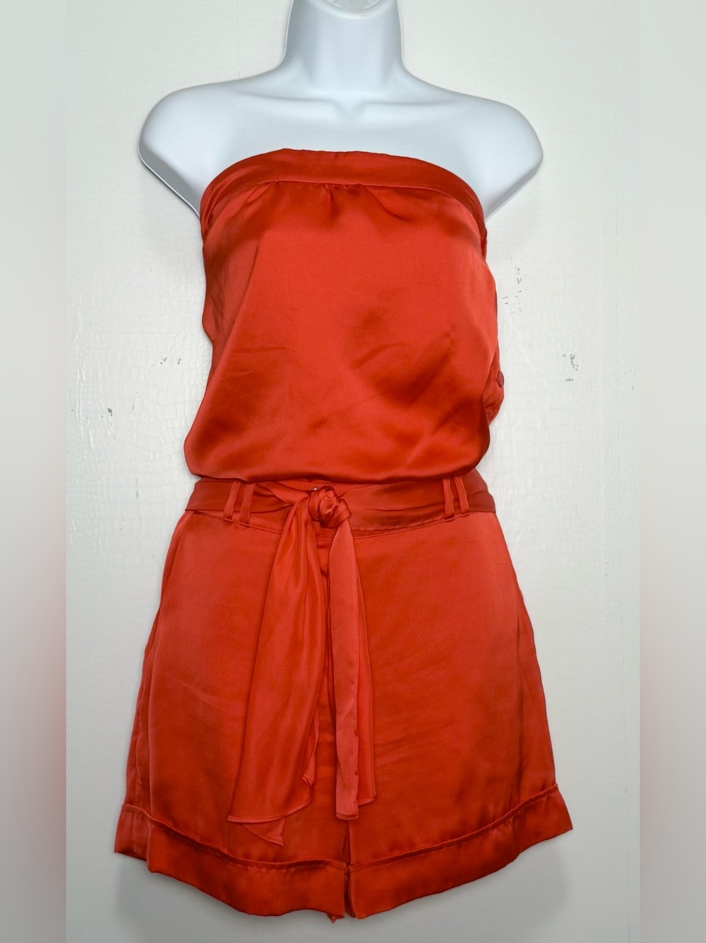 The Limited Reddish Orange Satin Strapless Romper Blouson Tie Waist S